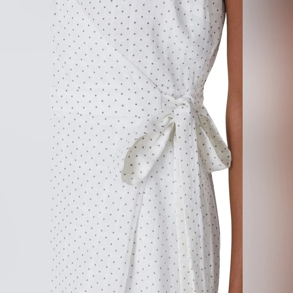 NWT Revolve Line+ Dot Lillie Wrap MIDI in White w/ Gray polka dots - XS - Picture 5 of 12
